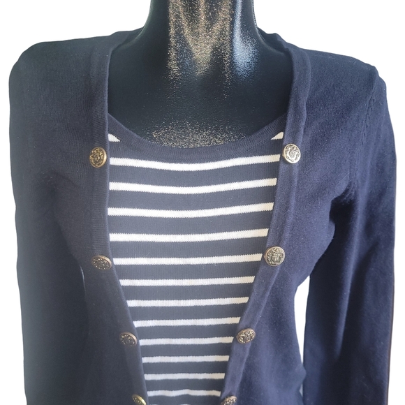 Lindor Navy Blue Sweater with Striped Front S - Picture 2 of 7
